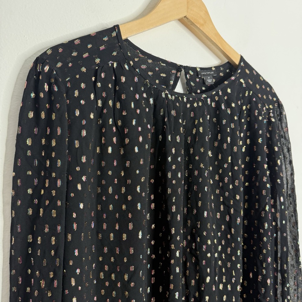 NWT Ann Taylor Metallic Clip Shirred Top‎ Black Medium Minimalist Career Office - Picture 7 of 12
